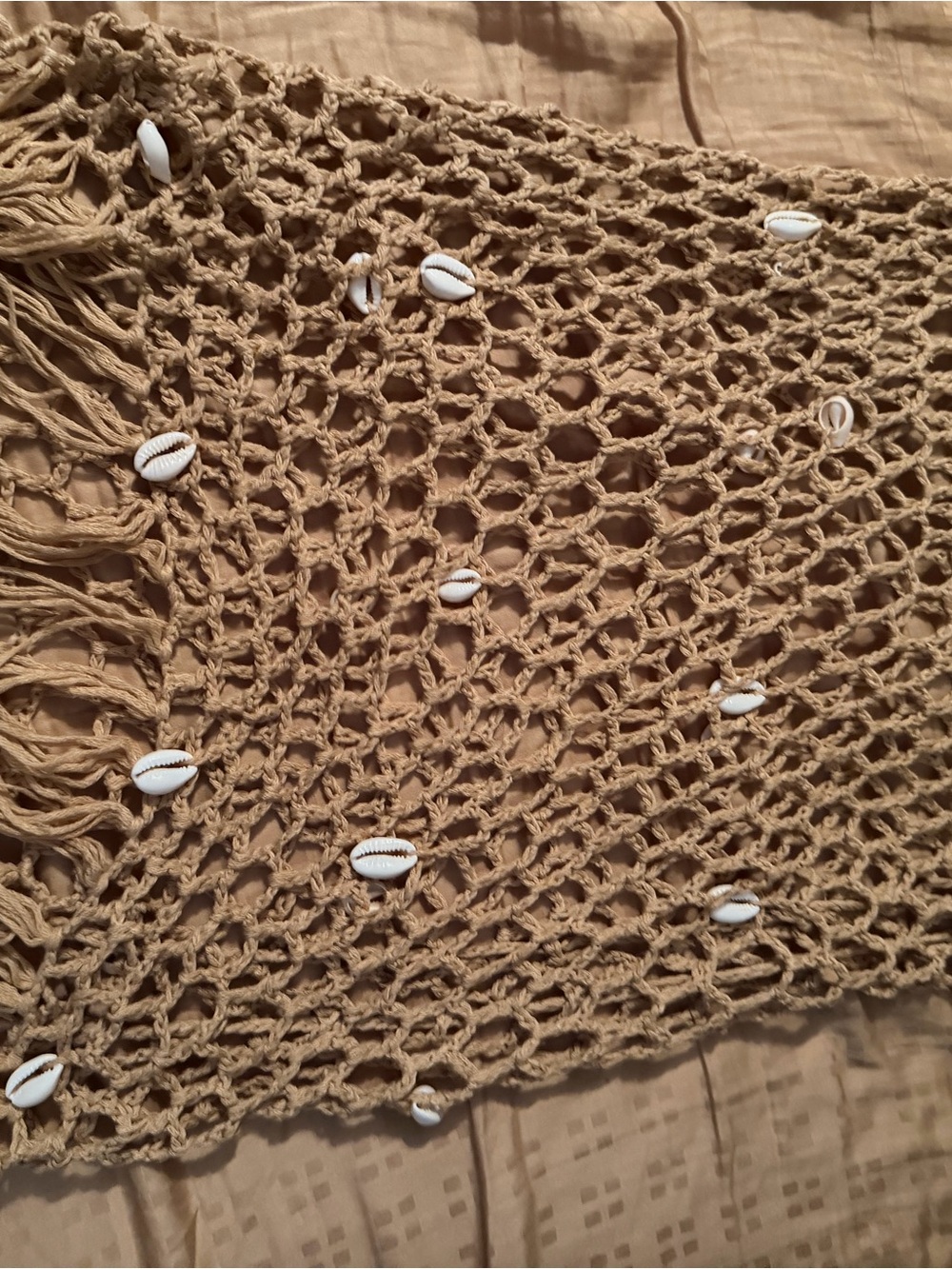 SHEIN Tan Crochet Shell Beach Coverup